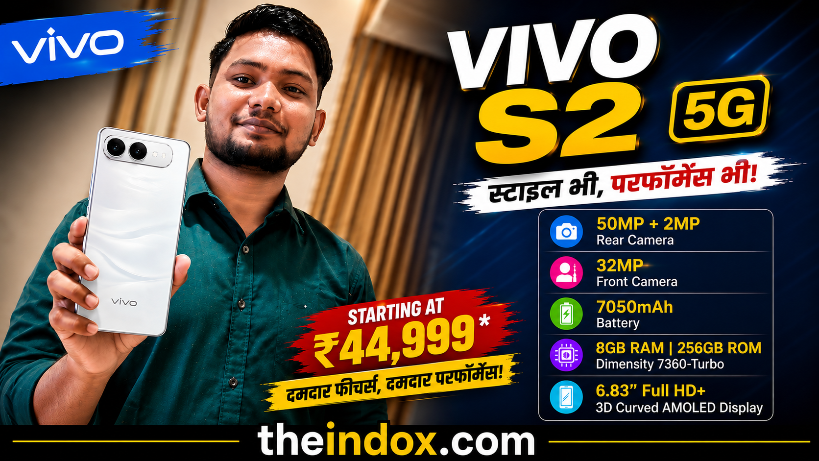 Vivo S2 5G 8GB RAM 256GB Storage with 50MP Camera and 7050mAh Battery